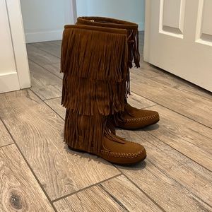 Triple layer Fringe moccasin boots